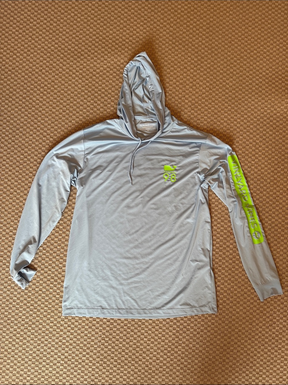 Vineyard Vines light blue hoodie sunshirt with Neon Green Accents